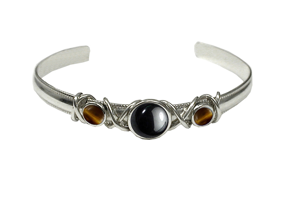 Sterling Silver Hand Made Cuff Bracelet With Hematite